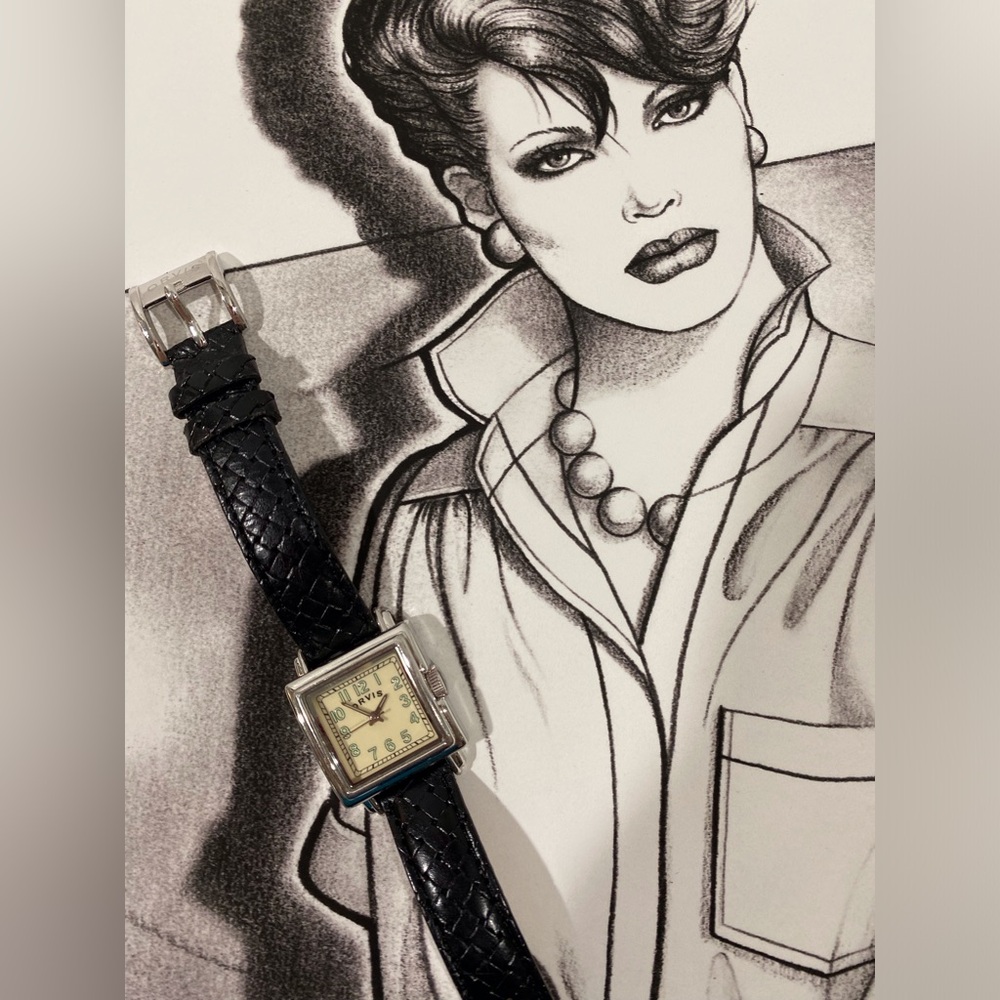 Orvis vintage women’s watch with black leather band
